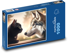 Black cat with wolf Puzzle 1000 pieces - 60 x 46 cm