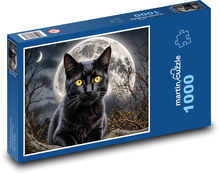 Black cat and glowing moon Puzzle 1000 pieces - 60 x 46 cm 