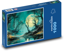 Vollmond über dem Fluss im Wald Puzzle 1000 Teile - 60 x 46 cm