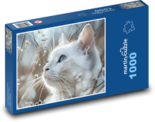 Weiße Katze - Haustier, Natur Puzzle 1000 Teile - 60 x 46 cm