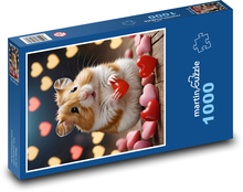 Roztomilý křeček se srdíčky Puzzle 1000 dílků - 60 x 46 cm