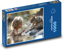 Kúpanie bábätka s veveričkou Puzzle 1000 dielikov - 60 x 46 cm
