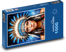 Žena s indiánskou čelenkou Puzzle 1000 dielikov - 60 x 46 cm 