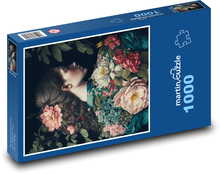 Portret kobiety z kwiatami Puzzle 1000 elementów - 60x46 cm