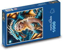 Drak so ženou na nočnej oblohe Puzzle 1000 dielikov - 60 x 46 cm 