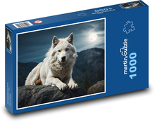 Albínský vlk - noc, měsíc Puzzle 1000 dílků - 60 x 46 cm