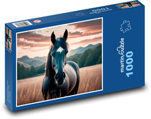 Čierny kôň - zviera, príroda Puzzle 1000 dielikov - 60 x 46 cm 