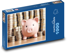 Ružové prasiatko s mincami Puzzle 1000 dielikov - 60 x 46 cm 