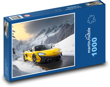 Yellow sports car in snowy landscape Puzzle 1000 pieces - 60 x 46 cm 