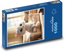 Słodki biały kotek Puzzle 1000 elementów - 60x46 cm