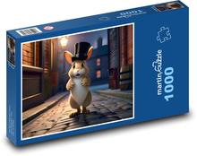 Králik na ulici v čiernom klobúku Puzzle 1000 dielikov - 60 x 46 cm 