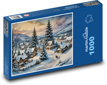 Zima w zaśnieżonej wiosce Puzzle 1000 elementów - 60x46 cm