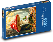 Skřítek v lese u muchomůrky Puzzle 1000 dílků - 60 x 46 cm