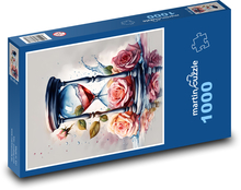 Sanduhr mit rosa Rosen Puzzle 1000 Teile - 60 x 46 cm