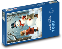 Kinder mit Schneemann im Wald Puzzle 1000 Teile - 60 x 46 cm