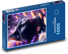 Black cat and flowers Puzzle 1000 pieces - 60 x 46 cm