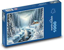 Zamrznutá rieka v lese Puzzle 1000 dielikov - 60 x 46 cm