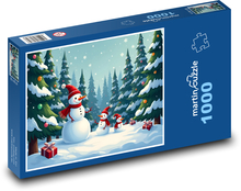 Snehuliaci vo Vianočnom lese Puzzle 1000 dielikov - 60 x 46 cm 