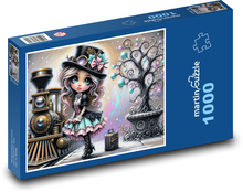 Dívka čekající na vlak Puzzle 1000 dílků - 60 x 46 cm