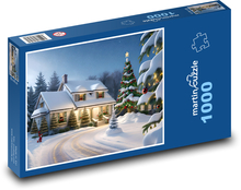 Dom na śniegu Puzzle 1000 elementów - 60x46 cm