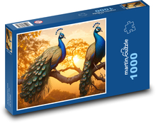 Pávi na stromě při západu slunce Puzzle 1000 - 60x46 cm