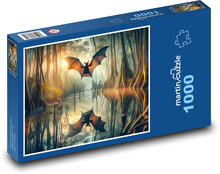 Netopýr letící nočním lesem Puzzle 1000 dílků - 60 x 46 cm