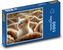 Weißes Kätzchen mit blauen Augen Puzzle 1000 Teile - 60 x 46 cm