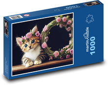 Little cat with pink flowers Puzzle 1000 pieces - 60 x 46 cm 