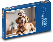 Niedlicher Welpe mit Mama Puzzle 1000 Teile - 60 x 46 cm