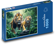 Tiger s levom v džungli Puzzle 1000 dielikov - 60 x 46 cm 