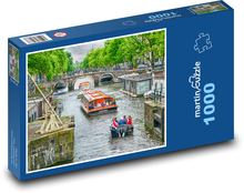 Amstrdam - kanál, lodě Puzzle 1000 dílků - 60 x 46 cm