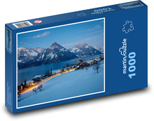 Zimowy krajobraz nad jeziorem Puzzle 1000 elementów - 60x46 cm
