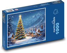 Veľký vianočný stromček v zasnežených horách Puzzle 1000 dielikov - 60 x 46 cm 