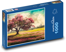 Kvitnúci ružový strom mimo mesta Puzzle 1000 dielikov - 60 x 46 cm 