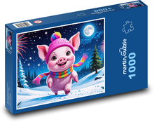 Vysmáté prasátko na Nový rok Puzzle 1000 dílků - 60 x 46 cm
