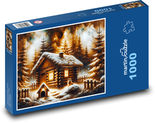 Srub ve sněhu Puzzle 1000 dílků - 60 x 46 cm