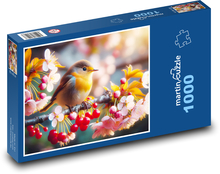 Červenka na  kvetoucím stromě Puzzle 1000 dílků - 60 x 46 cm