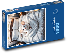 Bílá myš v posteli Puzzle 1000 dílků - 60 x 46 cm