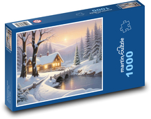 Ein Haus in der verschneiten Landschaft Puzzle 1000 Teile - 60 x 46 cm