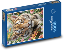 Tiger in Frühlingsblüte Puzzle 1000 Teile - 60 x 46 cm