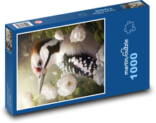 Specht in weißen Rosen Puzzle 1000 Teile - 60 x 46 cm