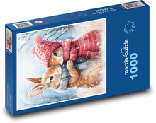 Králíci v zimě Puzzle 1000 dílků - 60 x 46 cm