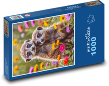 Surikaty v květinách Puzzle 1000 dílků - 60 x 46 cm