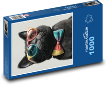 Schwarze Katze in Brille Puzzle 1000 Teile - 60 x 46 cm