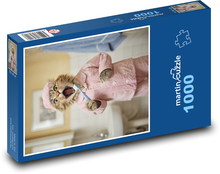 Kočka si čistí zuby v koupelně Puzzle 1000 dílků - 60 x 46 cm