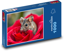 Mysz - Czerwona Róża Puzzle 1000 elementów - 60x46 cm