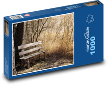Drevená lavička v lese Puzzle 1000 dielikov - 60 x 46 cm 