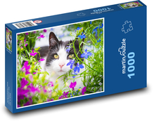 Kot w kwiatach Puzzle 1000 elementów - 60x46 cm