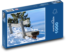 Drewniana ławka pokryta śniegiem Puzzle 1000 elementów - 60x46 cm