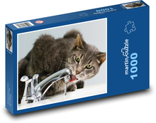Kot pije wodę Puzzle 1000 elementów - 60x46 cm
